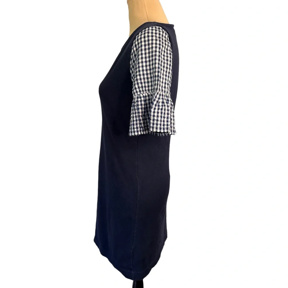 J.Crew Navy Shift Dress Gingham Bell Sleeve Coastal Preppy XS